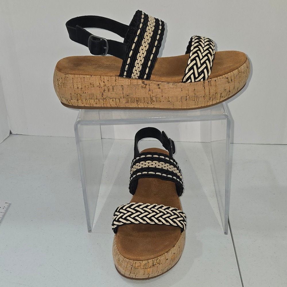Lucky Brand Jadiel Black White Woven Cork Platform Sandals Womens 9.5 M Sandals